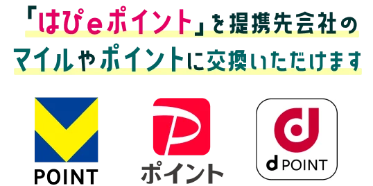 「はぴｅポイント」を提携先会社のマイルやポイントに交換いただけます